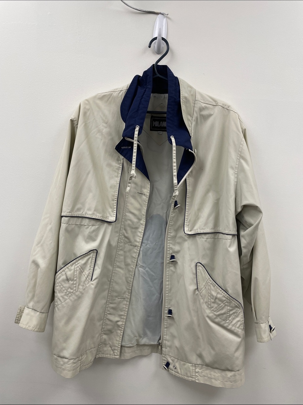 Milano Two-Tone Beige and Navy Hooded Shirt Jacket